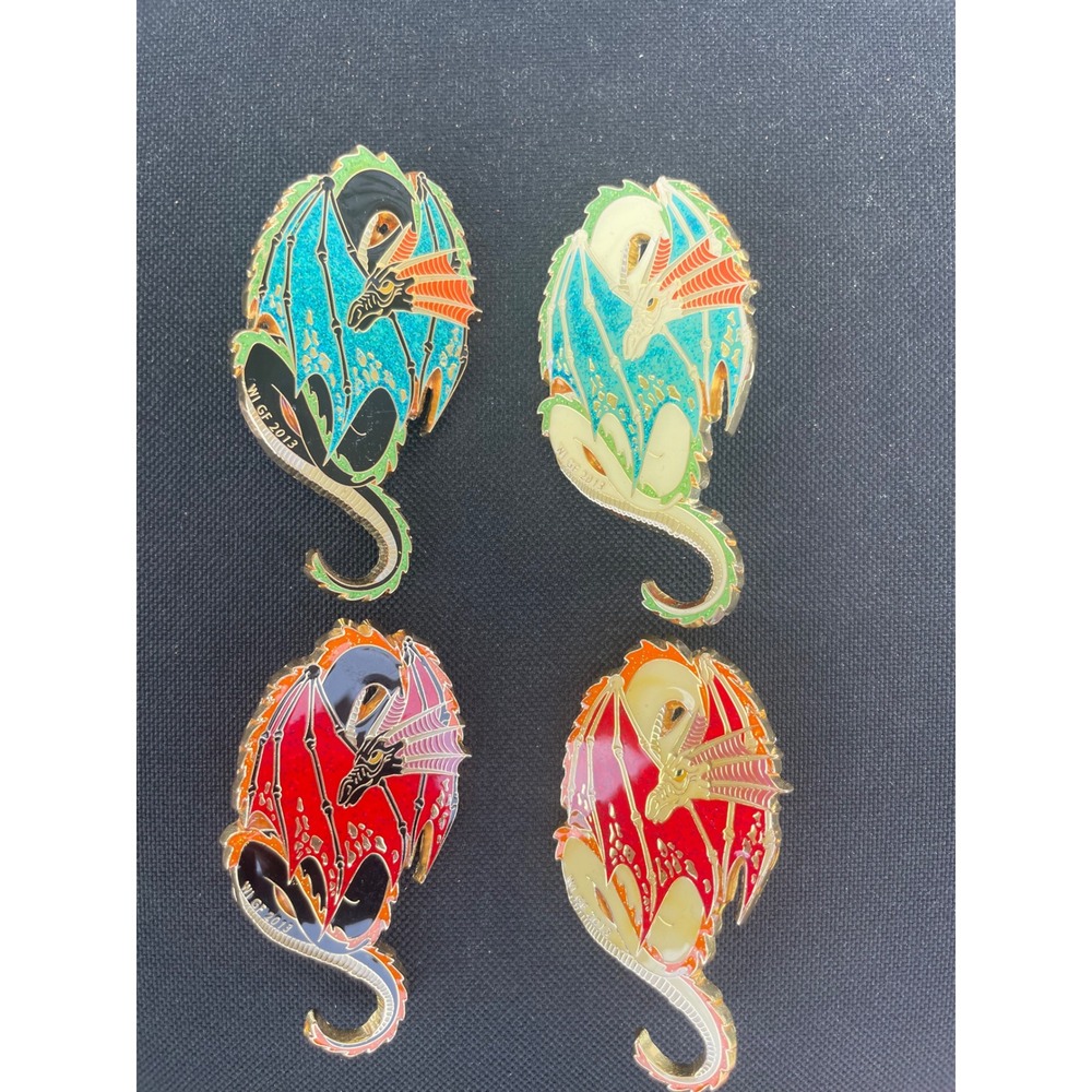 Flight Of Dragons Enamel Pin Set 2013 Glitter Wing Fantasy Lapel Pins 4pc